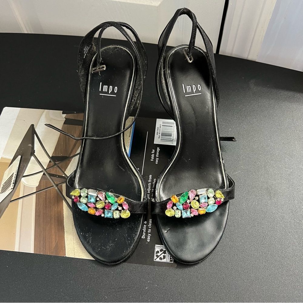 Black multicolor beaded heels